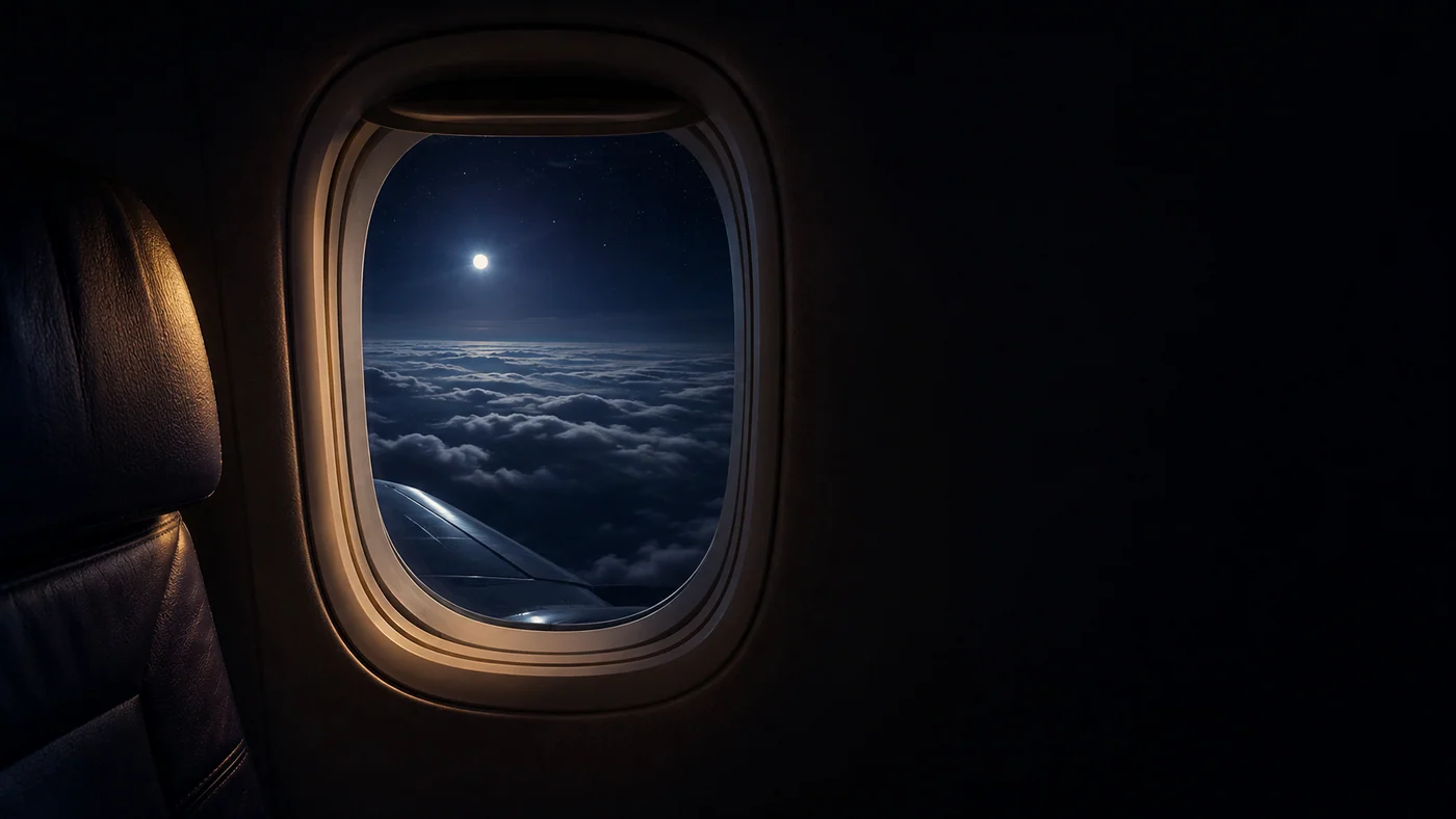夜の飛行機から雲と月を眺めるNight Transit Sleepの作品